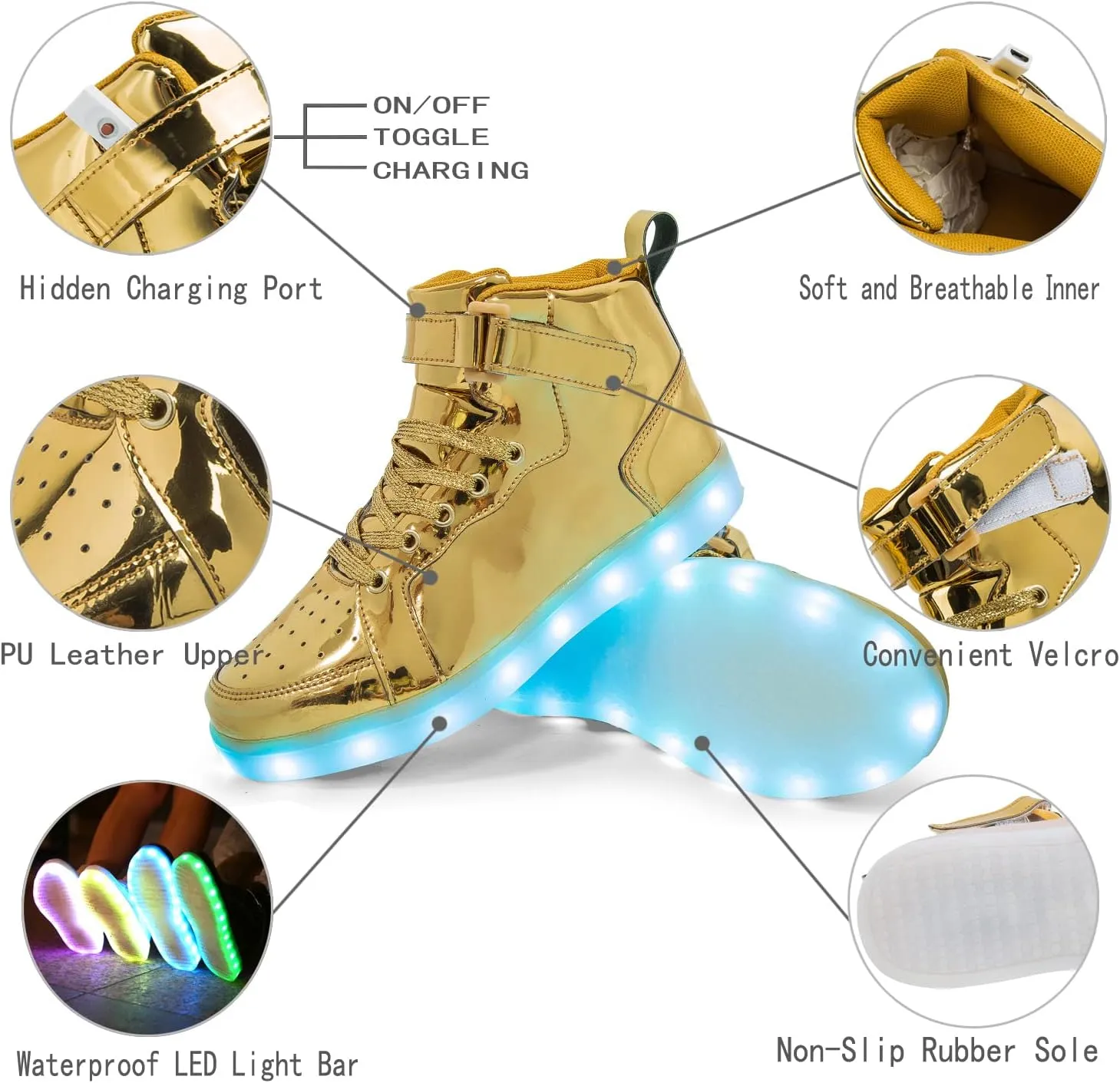 LED Light Up High Top Sneakers Flashing Shoes for Women Men Teens with USB Charging Glowing Luminous Shoes