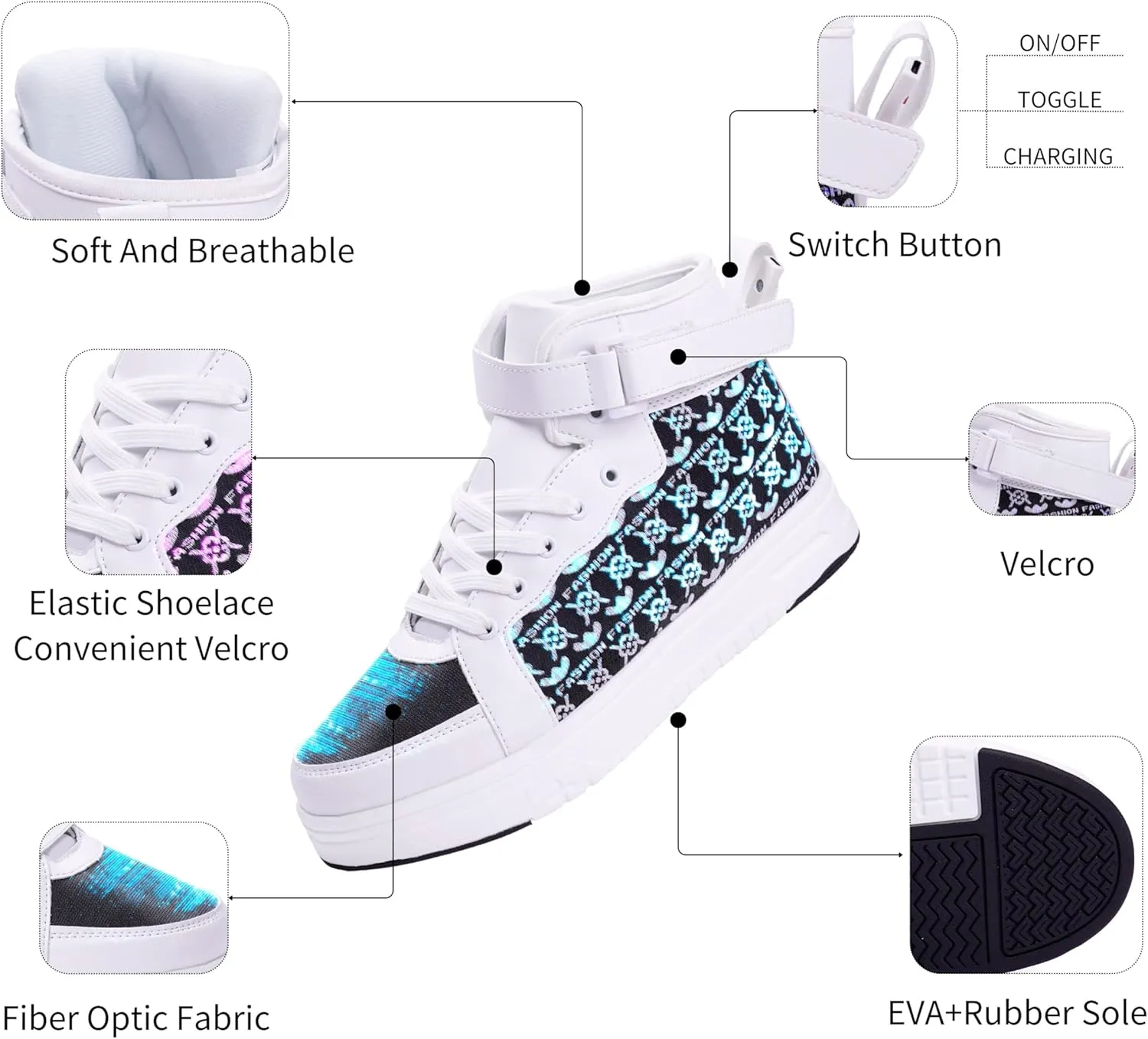 Led Light Up Shoes High Top Sneakers for Women Men Hip-Hop Dancing Shoes for Halloween Christmas Party with USB Charging