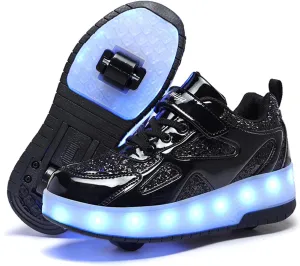 LED Roller Skate Shoes for Kids Boys Girls Light Up Roller Sneakers with Detachable Wheels Rechargeable Flashing Wheeled Shoes