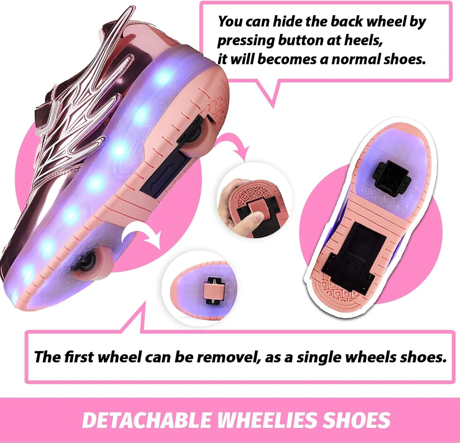 LED Roller Skate Shoes for Kids Boys Girls Light Up Roller Sneakers with Detachable Wheels Rechargeable Flashing Wheeled Shoes