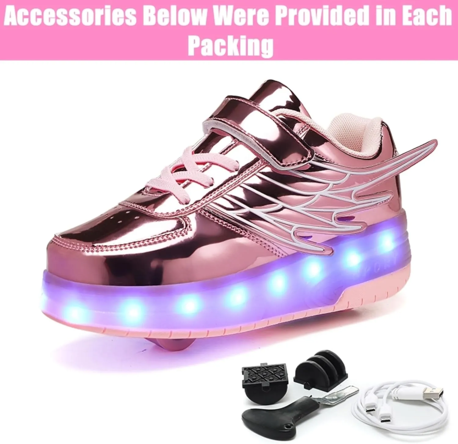 LED Roller Skate Shoes for Kids Boys Girls Light Up Roller Sneakers with Detachable Wheels Rechargeable Flashing Wheeled Shoes