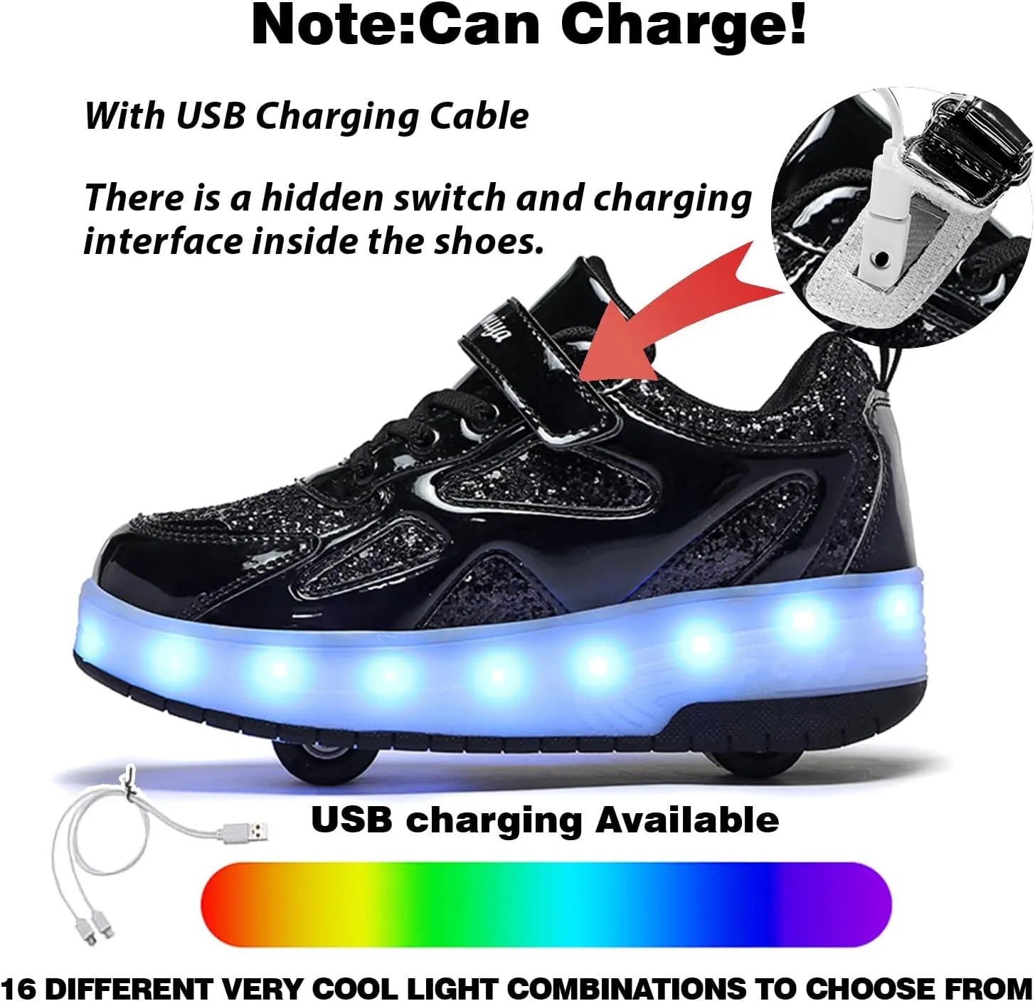 LED Roller Skate Shoes for Kids Boys Girls Light Up Roller Sneakers with Detachable Wheels Rechargeable Flashing Wheeled Shoes