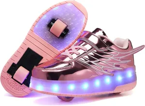 LED Roller Skate Shoes for Kids Boys Girls Light Up Roller Sneakers with Detachable Wheels Rechargeable Flashing Wheeled Shoes