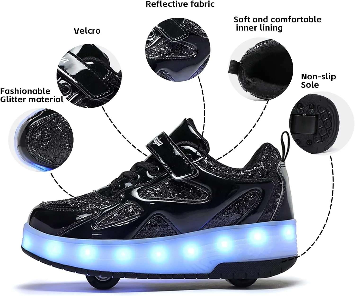 LED Roller Skate Shoes for Kids Boys Girls Light Up Roller Sneakers with Detachable Wheels Rechargeable Flashing Wheeled Shoes