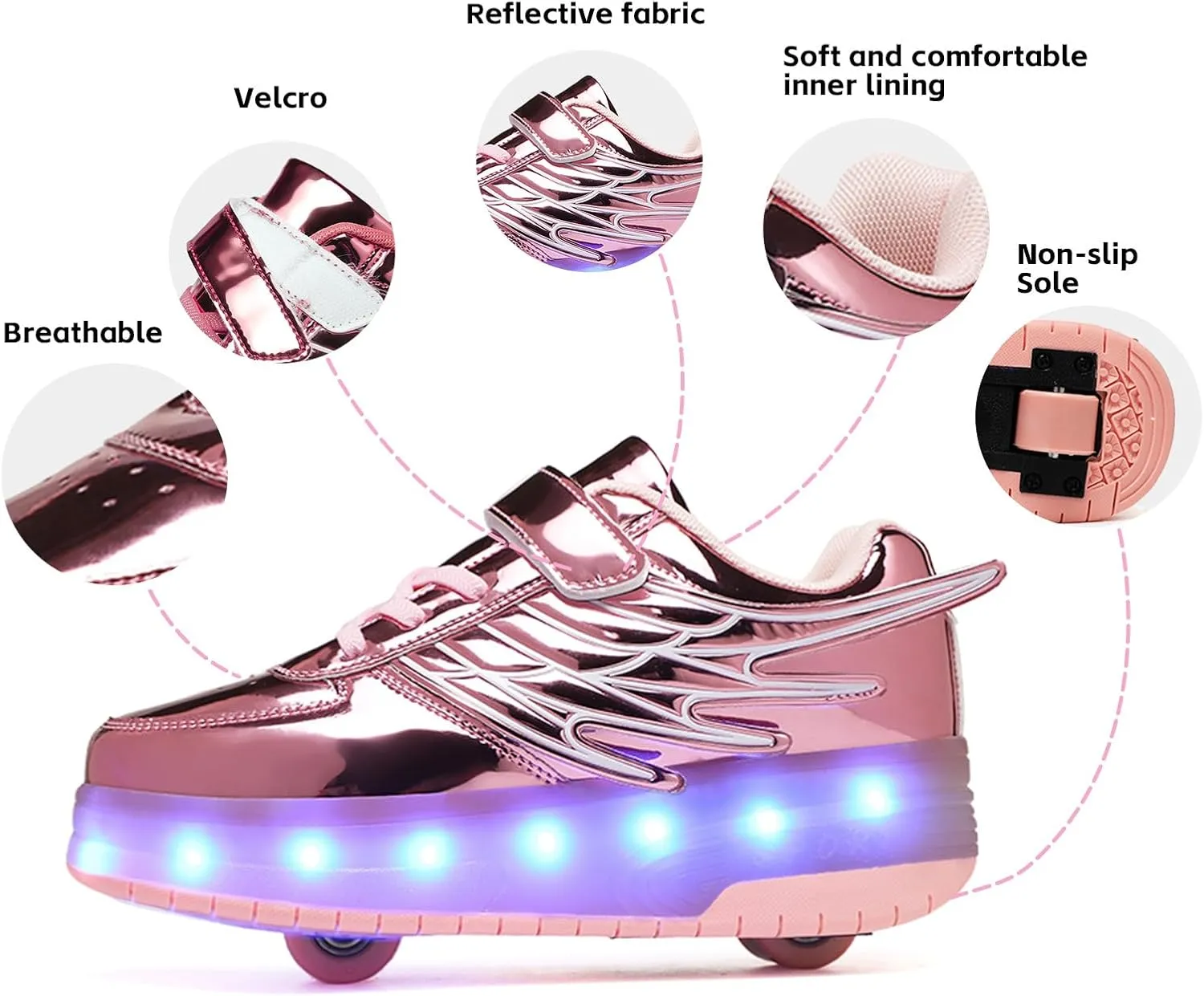 LED Roller Skate Shoes for Kids Boys Girls Light Up Roller Sneakers with Detachable Wheels Rechargeable Flashing Wheeled Shoes