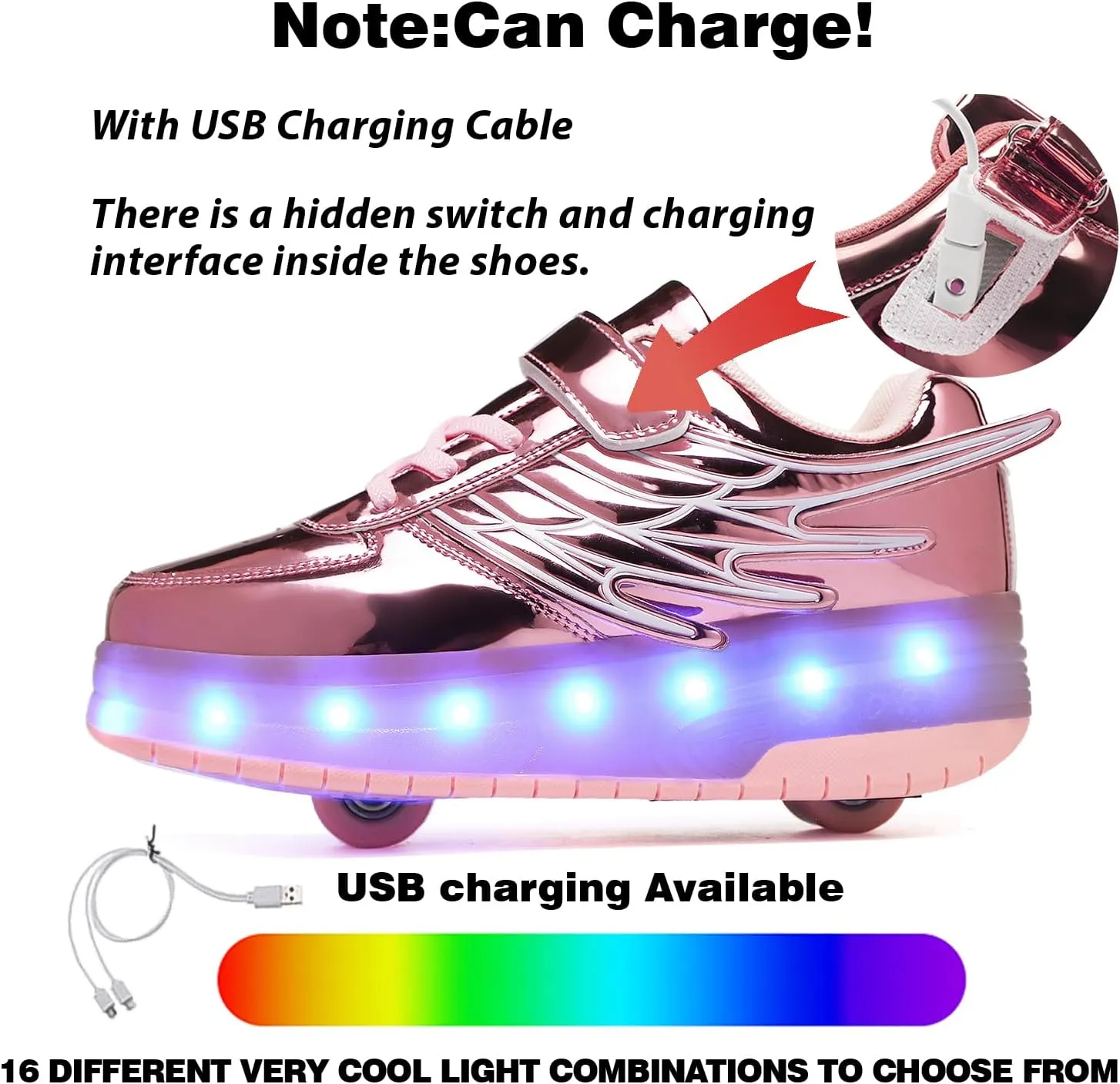 LED Roller Skate Shoes for Kids Boys Girls Light Up Roller Sneakers with Detachable Wheels Rechargeable Flashing Wheeled Shoes