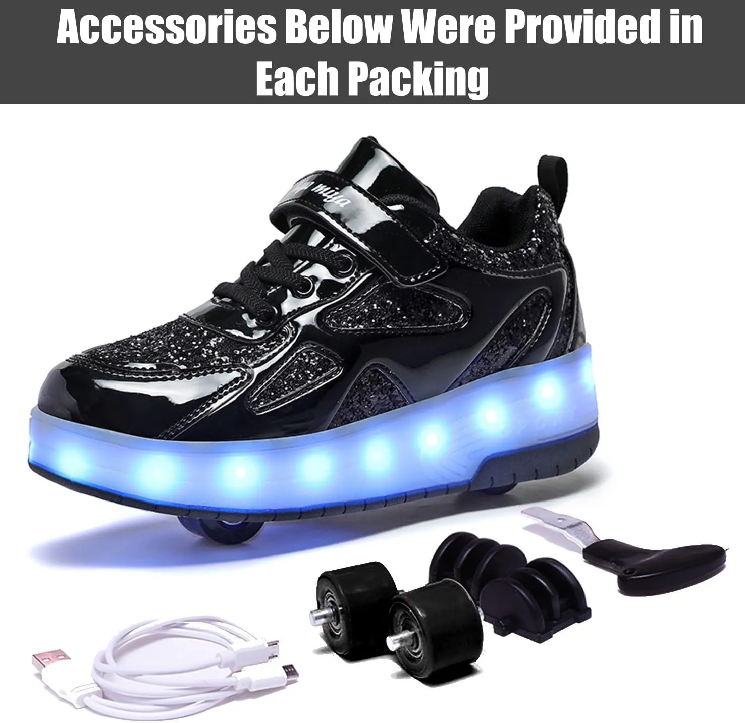 LED Roller Skate Shoes for Kids Boys Girls Light Up Roller Sneakers with Detachable Wheels Rechargeable Flashing Wheeled Shoes