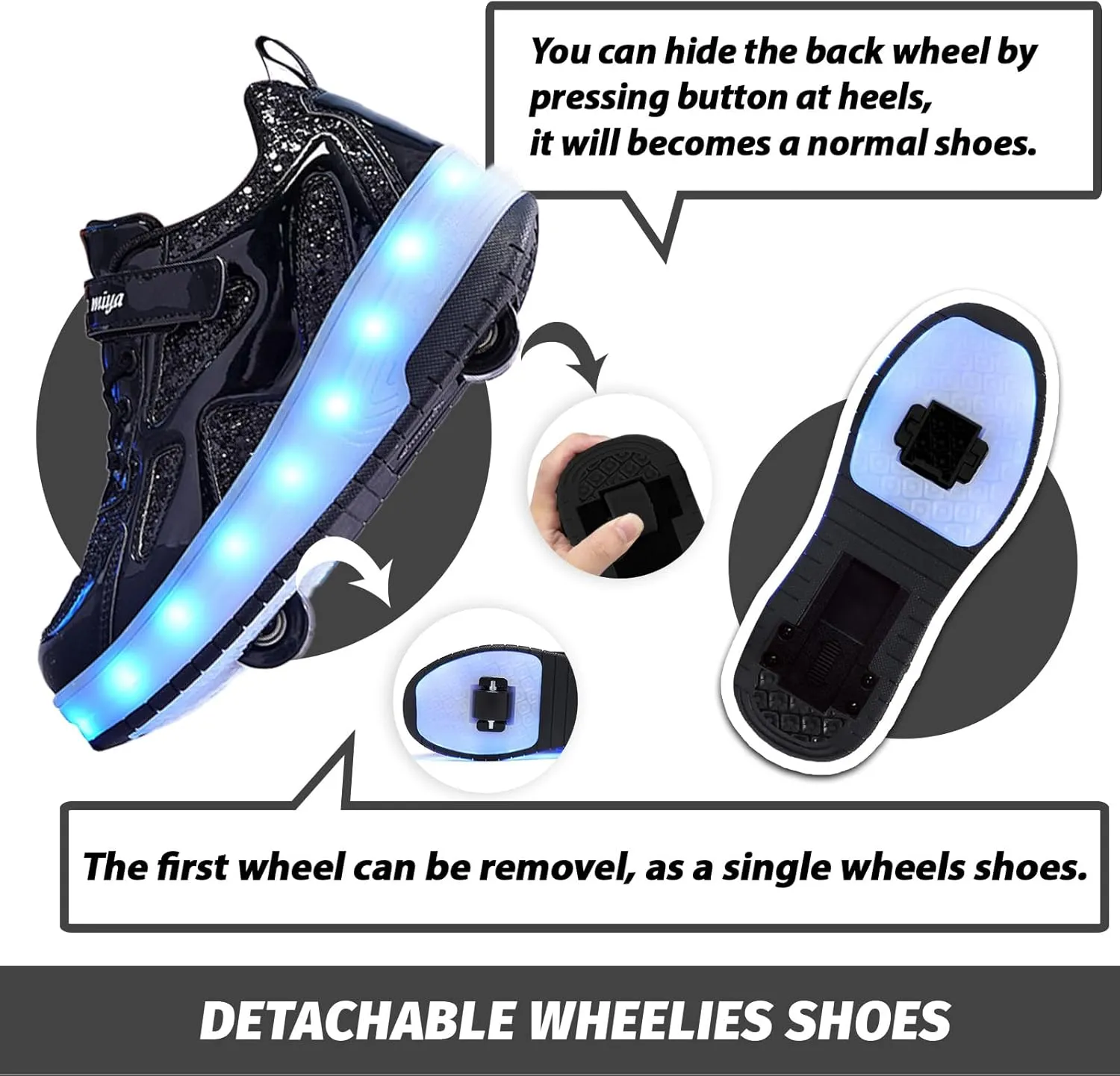 LED Roller Skate Shoes for Kids Boys Girls Light Up Roller Sneakers with Detachable Wheels Rechargeable Flashing Wheeled Shoes
