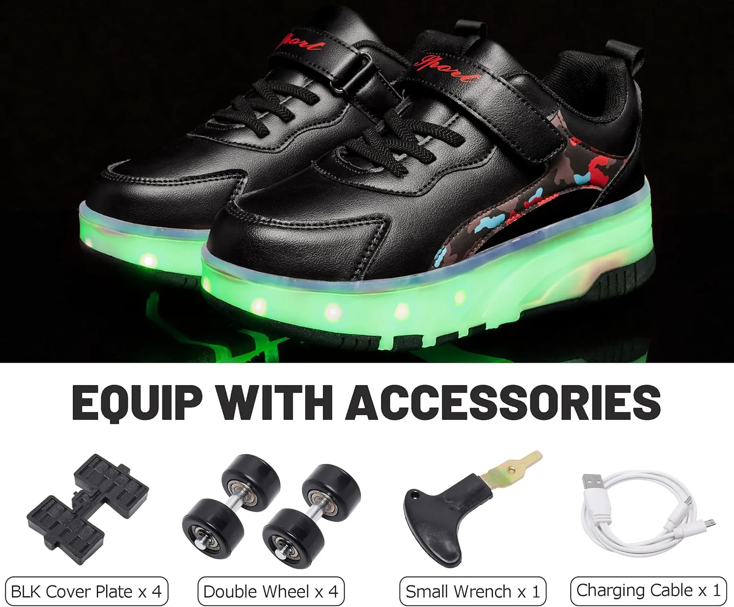 LED Roller Skates Shoes 4 Wheel Skating for Kids 5-15 Years -12 Light Modes Boys Girls Light Up Sneakers for Birthday