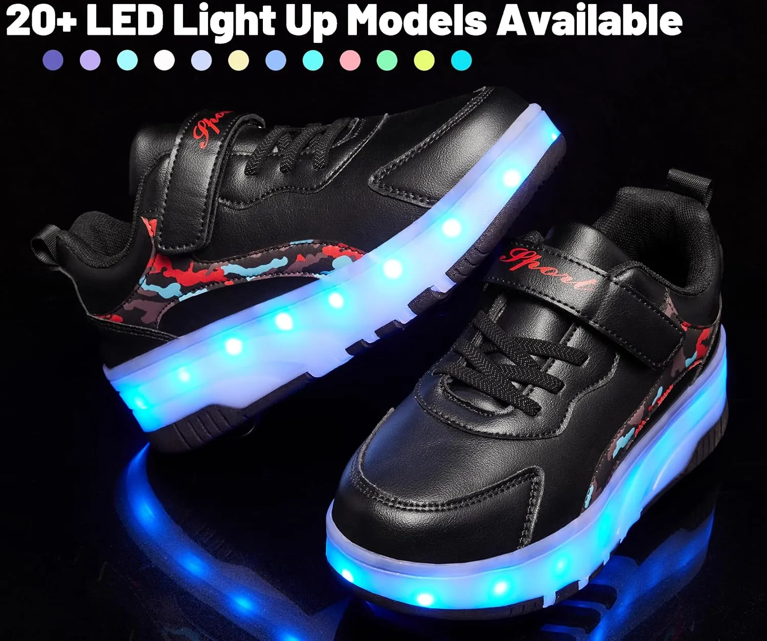 LED Roller Skates Shoes 4 Wheel Skating for Kids 5-15 Years -12 Light Modes Boys Girls Light Up Sneakers for Birthday