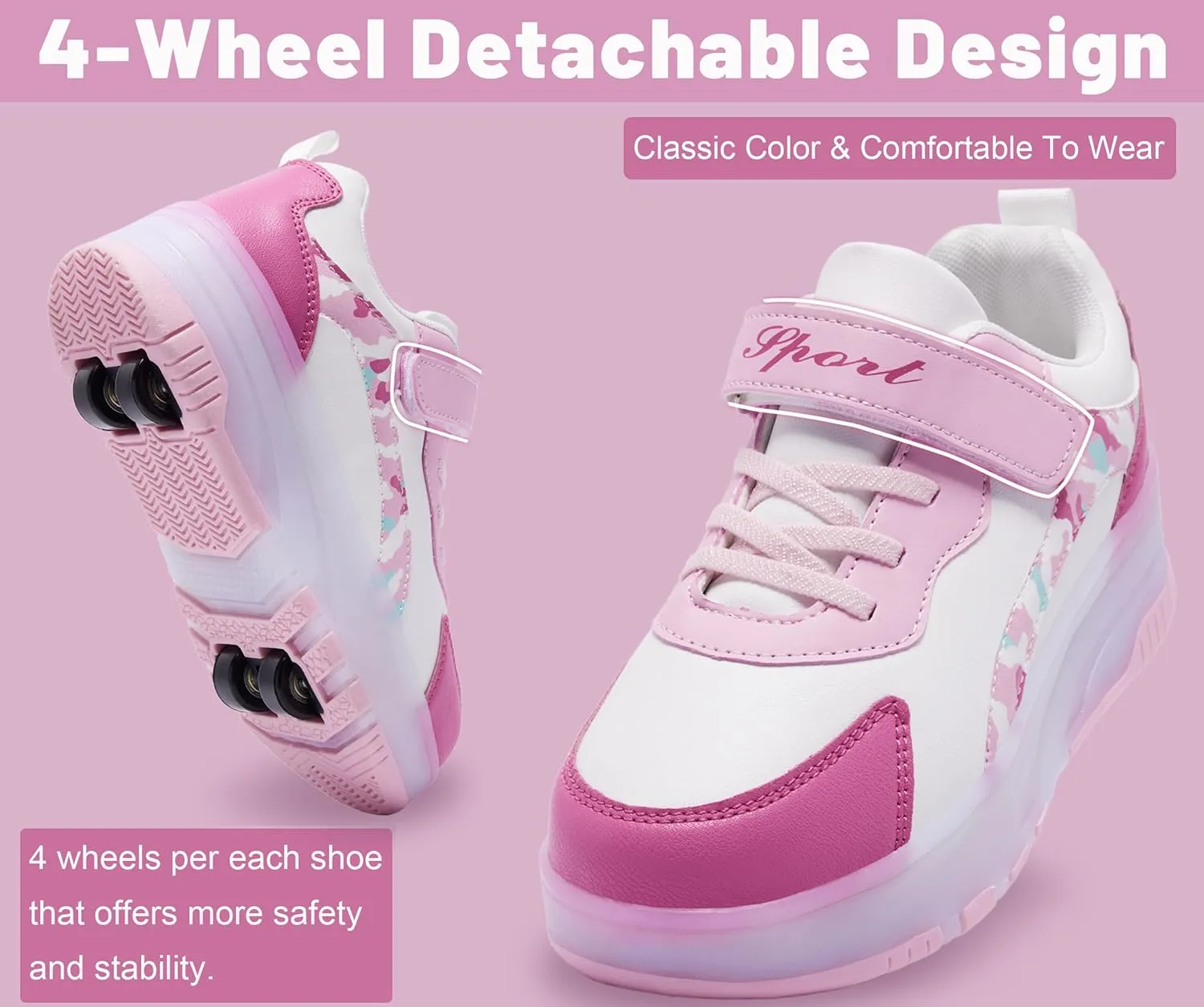 LED Roller Skates Shoes 4 Wheel Skating for Kids 5-15 Years -12 Light Modes Boys Girls Light Up Sneakers for Birthday