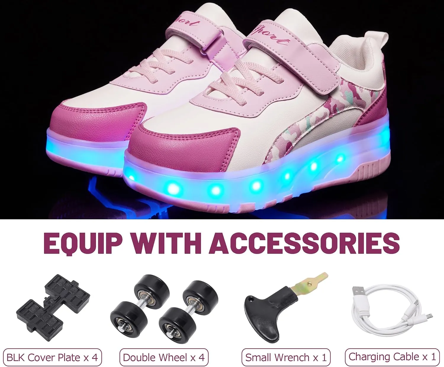 LED Roller Skates Shoes 4 Wheel Skating for Kids 5-15 Years -12 Light Modes Boys Girls Light Up Sneakers for Birthday