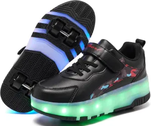 LED Roller Skates Shoes 4 Wheel Skating for Kids 5-15 Years -12 Light Modes Boys Girls Light Up Sneakers for Birthday