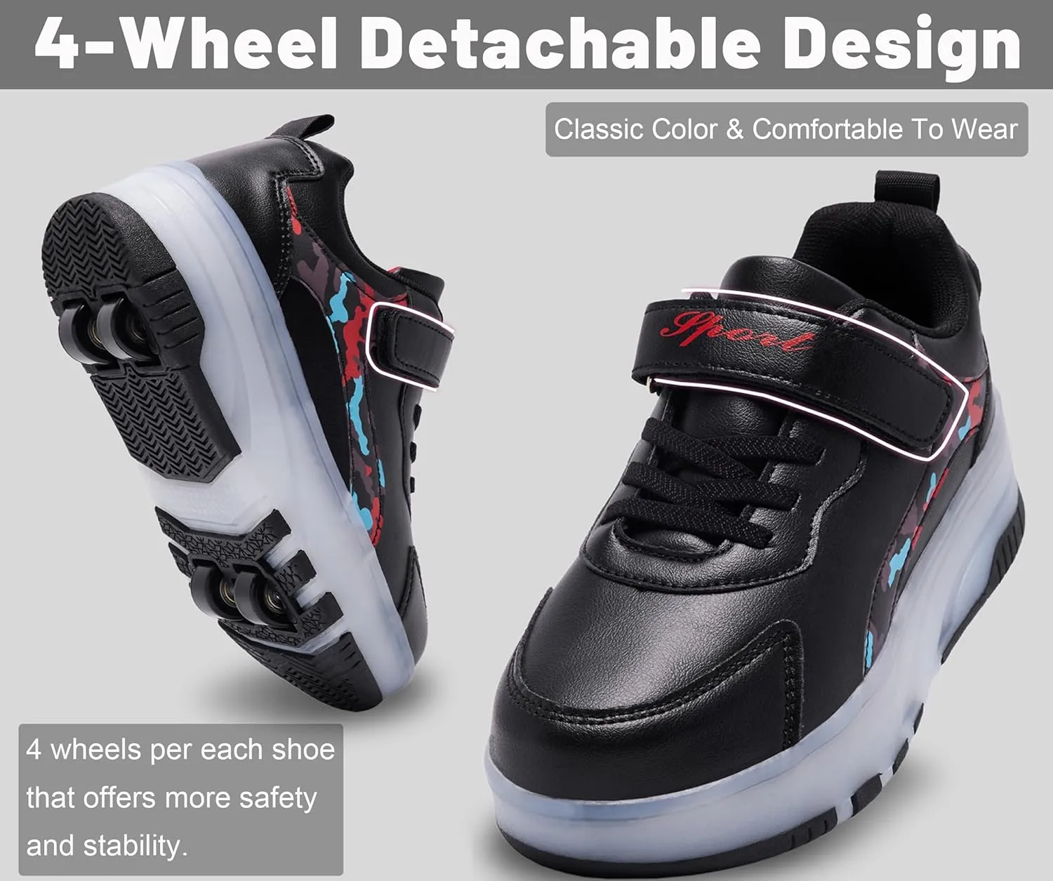 LED Roller Skates Shoes 4 Wheel Skating for Kids 5-15 Years -12 Light Modes Boys Girls Light Up Sneakers for Birthday