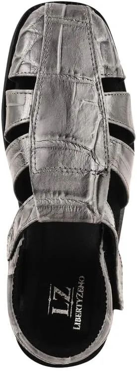 LIBERTYZENO Boys Crocodile Print Genuine Leather Kids Closed Toe Fisherman Sandal Shoes for Prom Graduation