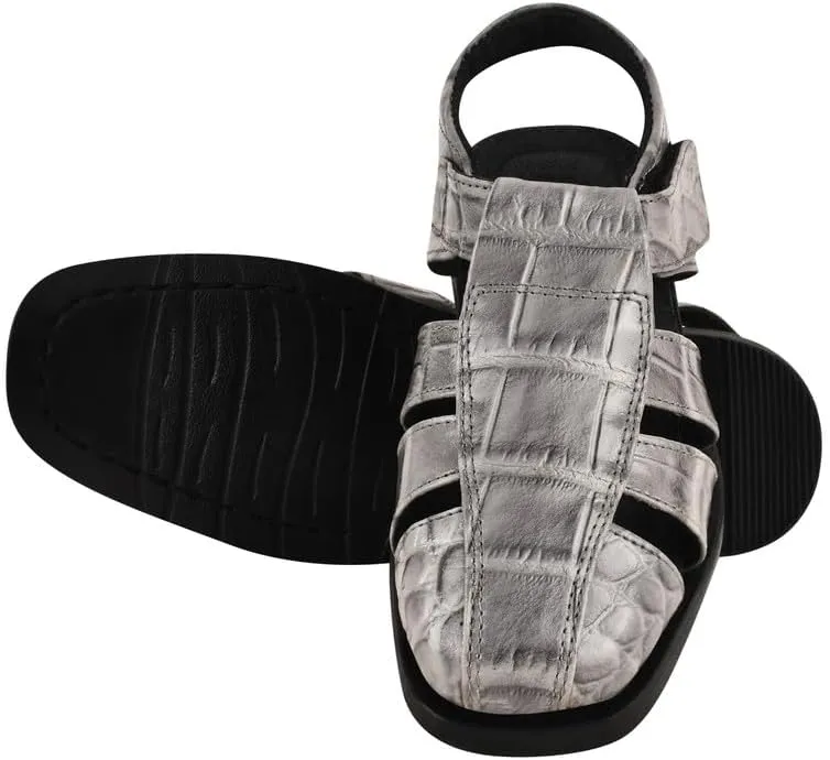 LIBERTYZENO Boys Crocodile Print Genuine Leather Kids Closed Toe Fisherman Sandal Shoes for Prom Graduation