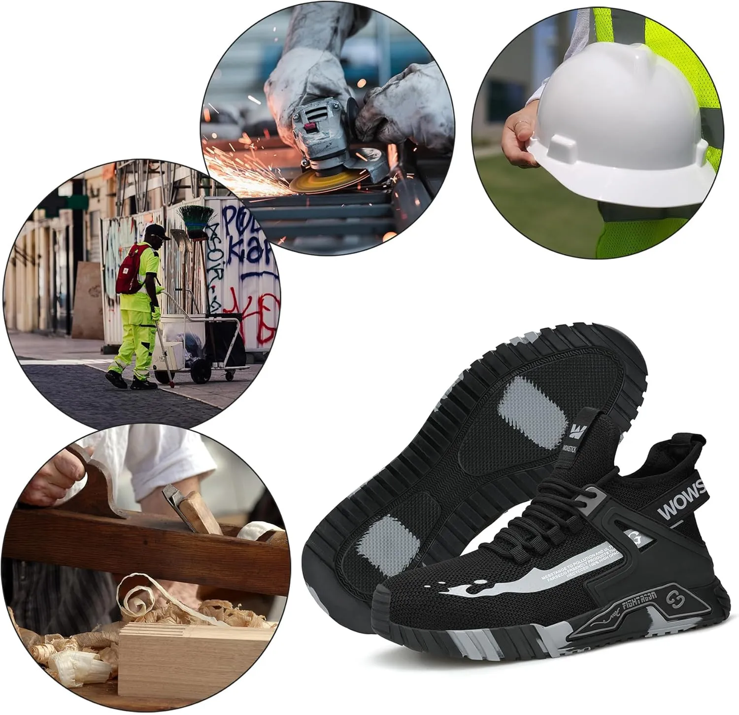 Lightweight Work Safety Steel Toe Sneakers, Durable Breathable Light Construction Tennis Shoes