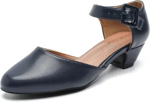 LIURUIJIA Women's Ankle Strap Low Heel Dress Shoes Closed Toe Formal Work Wedding Bridal Heels Comfortable Pumps