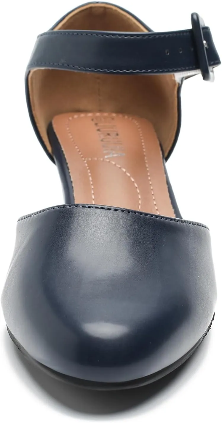 LIURUIJIA Women's Ankle Strap Low Heel Dress Shoes Closed Toe Formal Work Wedding Bridal Heels Comfortable Pumps
