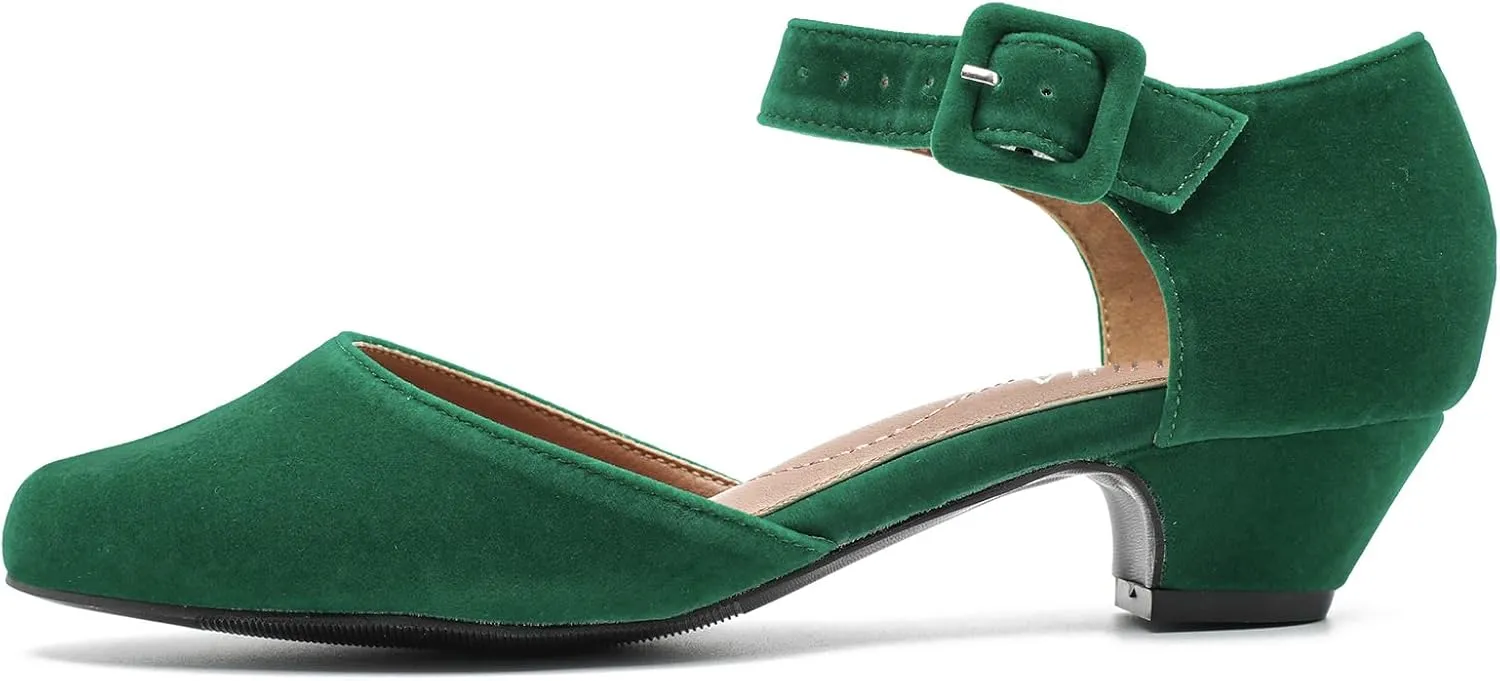 LIURUIJIA Women's Ankle Strap Low Heel Dress Shoes Closed Toe Formal Work Wedding Bridal Heels Comfortable Pumps