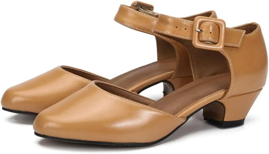LIURUIJIA Women's Ankle Strap Low Heel Dress Shoes Closed Toe Formal Work Wedding Bridal Heels Comfortable Pumps