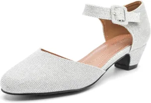 LIURUIJIA Women's Closed Toe Low Chunky Heel Pumps Ankle Strap Dress Shoes for Work Wedding Party Dance