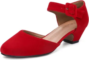 LIURUIJIA Women's Closed Toe Low Chunky Heel Pumps Ankle Strap Dress Shoes for Work Wedding Party Dance