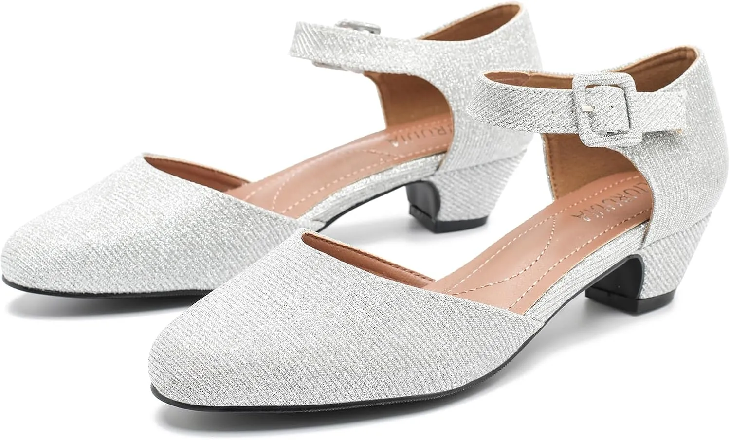 LIURUIJIA Women's Closed Toe Low Chunky Heel Pumps Ankle Strap Dress Shoes for Work Wedding Party Dance