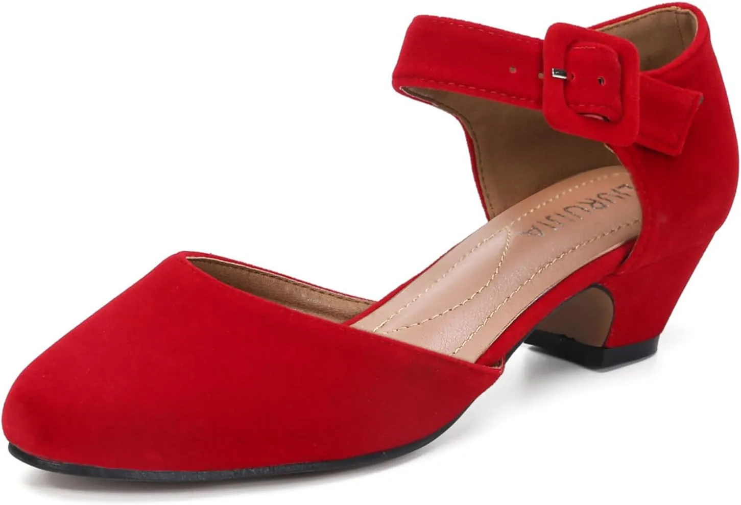 LIURUIJIA Women's Closed Toe Low Chunky Heel Pumps Ankle Strap Dress Shoes for Work Wedding Party Dance