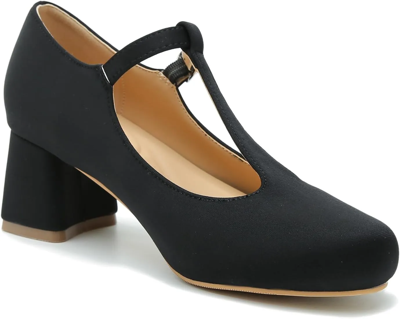 LIURUIJIA Women's T-Strap Low Chunky Heels Mary Jane Pumps Round Closed Toe Comfy Dress Shoes for Women
