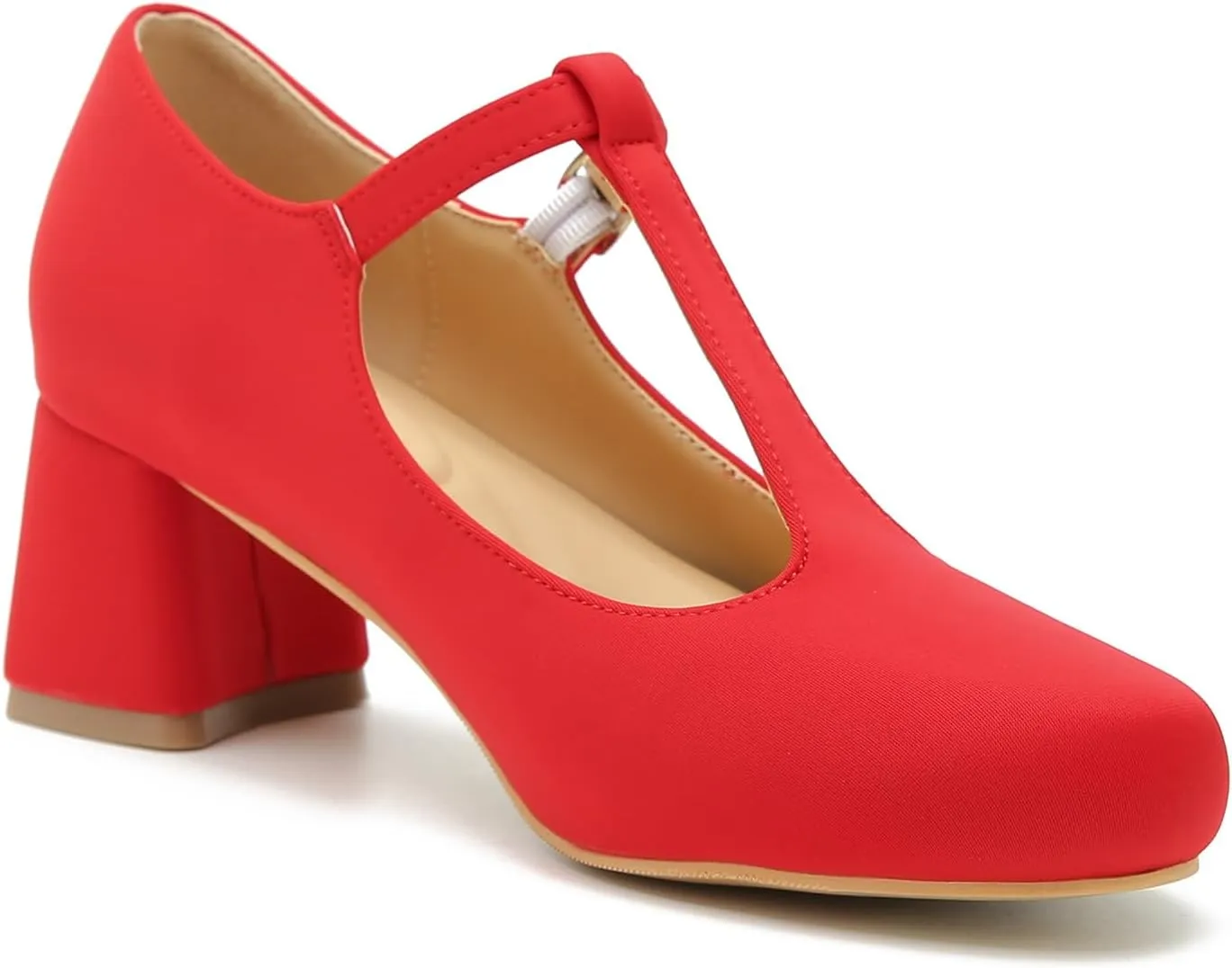 LIURUIJIA Women's T-Strap Low Chunky Heels Mary Jane Pumps Round Closed Toe Comfy Dress Shoes for Women