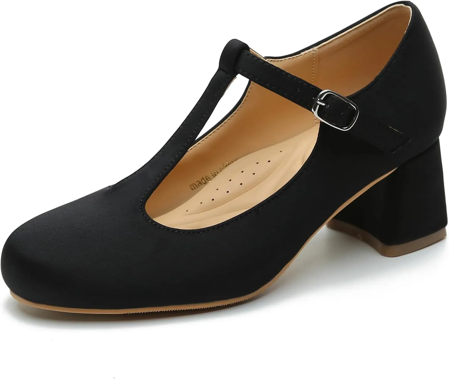 LIURUIJIA Women's T-Strap Low Chunky Heels Mary Jane Pumps Round Closed Toe Comfy Dress Shoes for Women