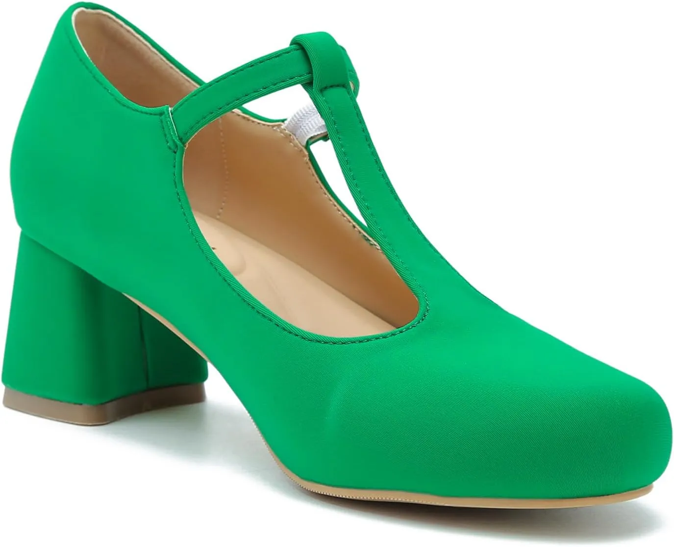 LIURUIJIA Women's T-Strap Low Chunky Heels Mary Jane Pumps Round Closed Toe Comfy Dress Shoes for Women
