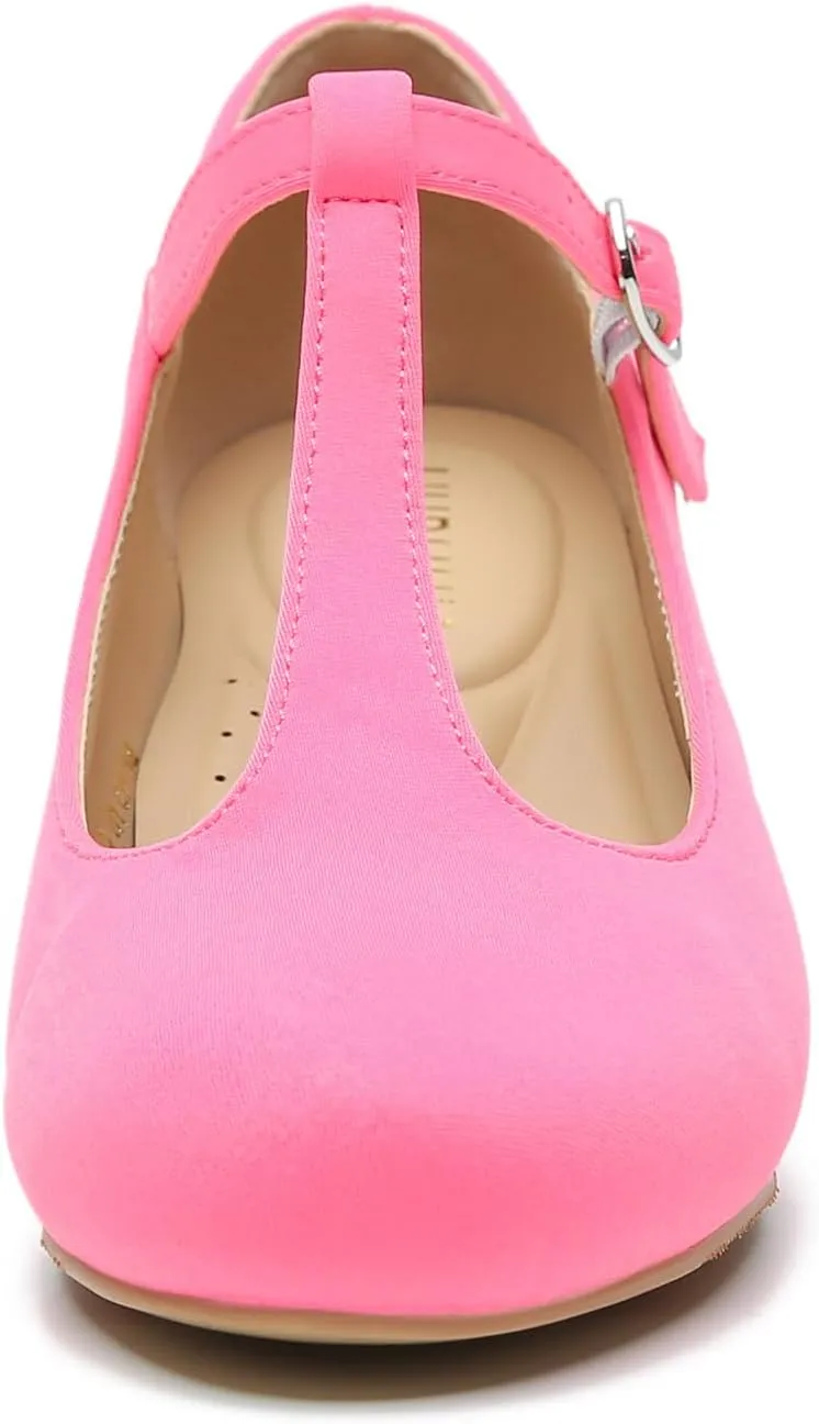 LIURUIJIA Women's T-Strap Low Chunky Heels Mary Jane Pumps Round Closed Toe Comfy Dress Shoes for Women