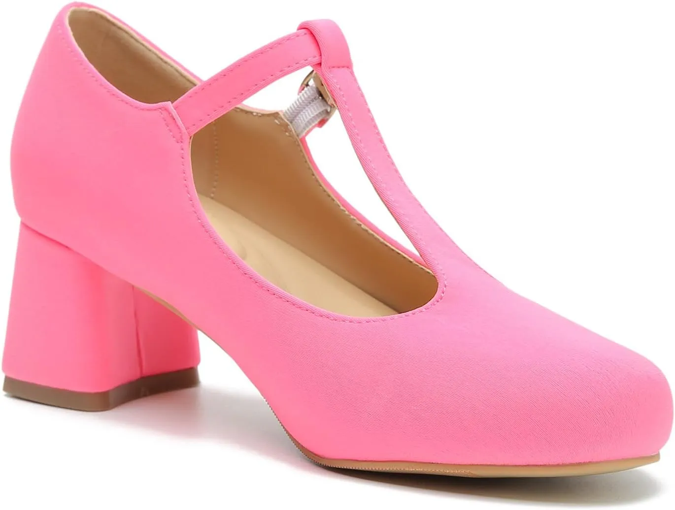 LIURUIJIA Women's T-Strap Low Chunky Heels Mary Jane Pumps Round Closed Toe Comfy Dress Shoes for Women