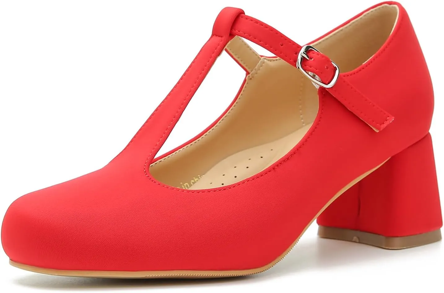LIURUIJIA Women's T-Strap Low Chunky Heels Mary Jane Pumps Round Closed Toe Comfy Dress Shoes for Women