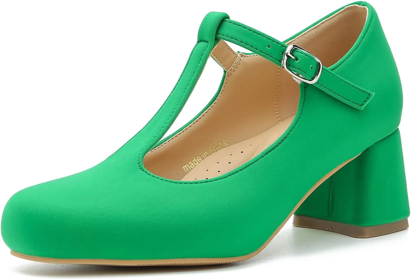 LIURUIJIA Women's T-Strap Low Chunky Heels Mary Jane Pumps Round Closed Toe Comfy Dress Shoes for Women