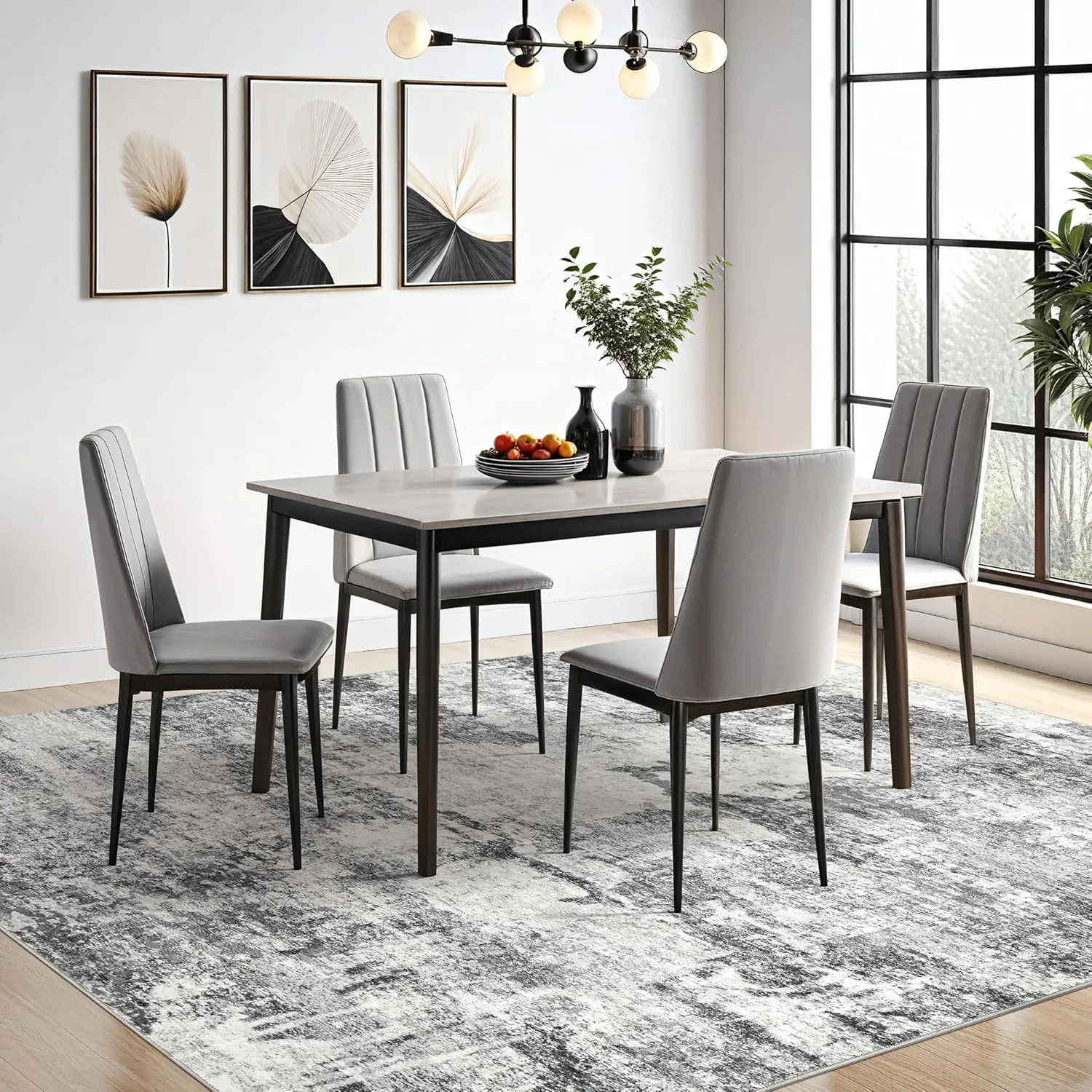 Living Room Area Rugs - 9x12 Abstract Large Soft Indoor Washable Rug Neutral Modern Low Pile Carpet for Bedroom Dining Room Farmhouse Home Office - Grey