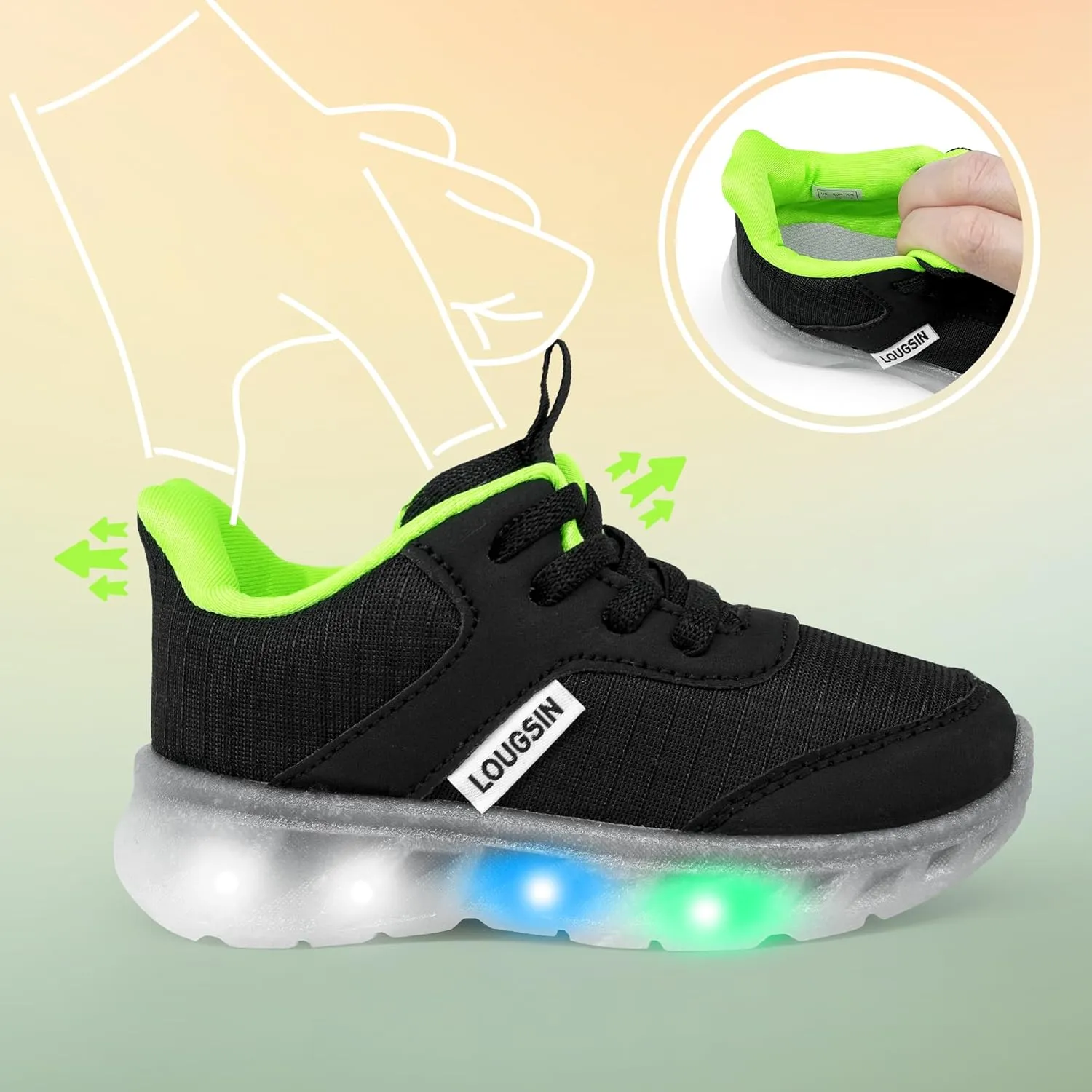 LOUGSIN Kids Light Up Sneakers LED Flashing Tennis Shoes for Boys Girls Lightweight Breathable Flooza Walking Shoes for Toddler and Little Kids