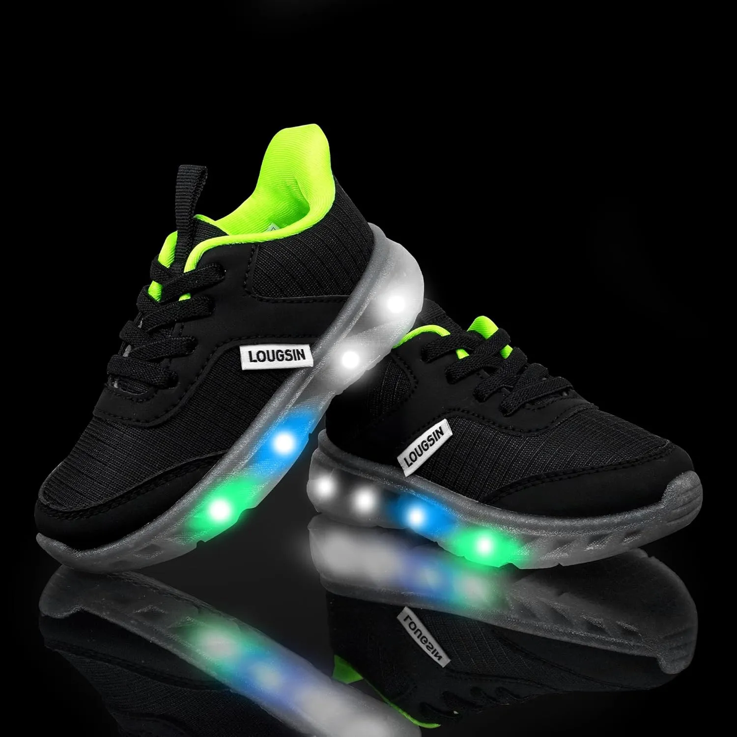 LOUGSIN Kids Light Up Sneakers LED Flashing Tennis Shoes for Boys Girls Lightweight Breathable Flooza Walking Shoes for Toddler and Little Kids