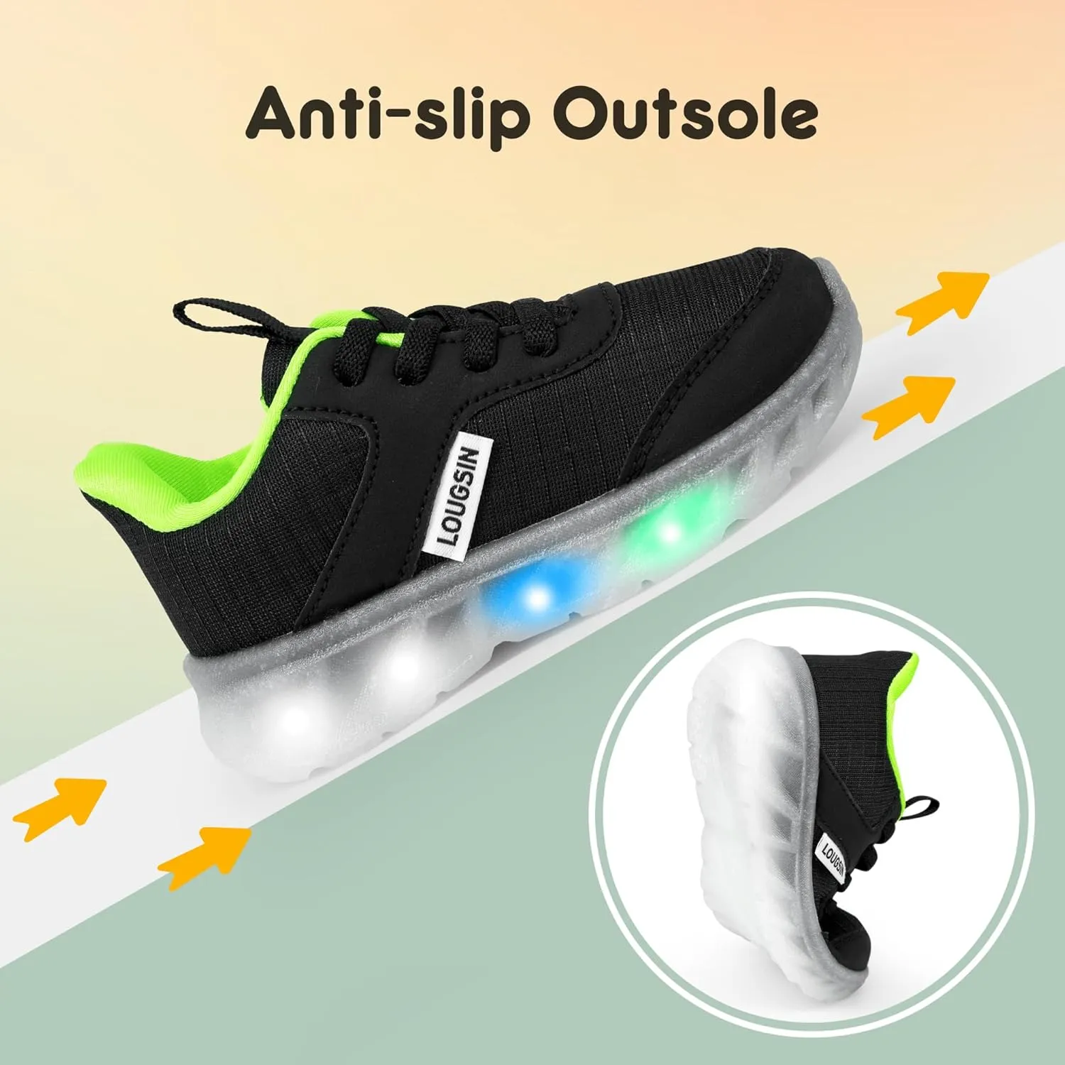 LOUGSIN Kids Light Up Sneakers LED Flashing Tennis Shoes for Boys Girls Lightweight Breathable Flooza Walking Shoes for Toddler and Little Kids