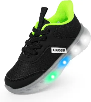 LOUGSIN Kids Light Up Sneakers LED Flashing Tennis Shoes for Boys Girls Lightweight Breathable Flooza Walking Shoes for Toddler and Little Kids