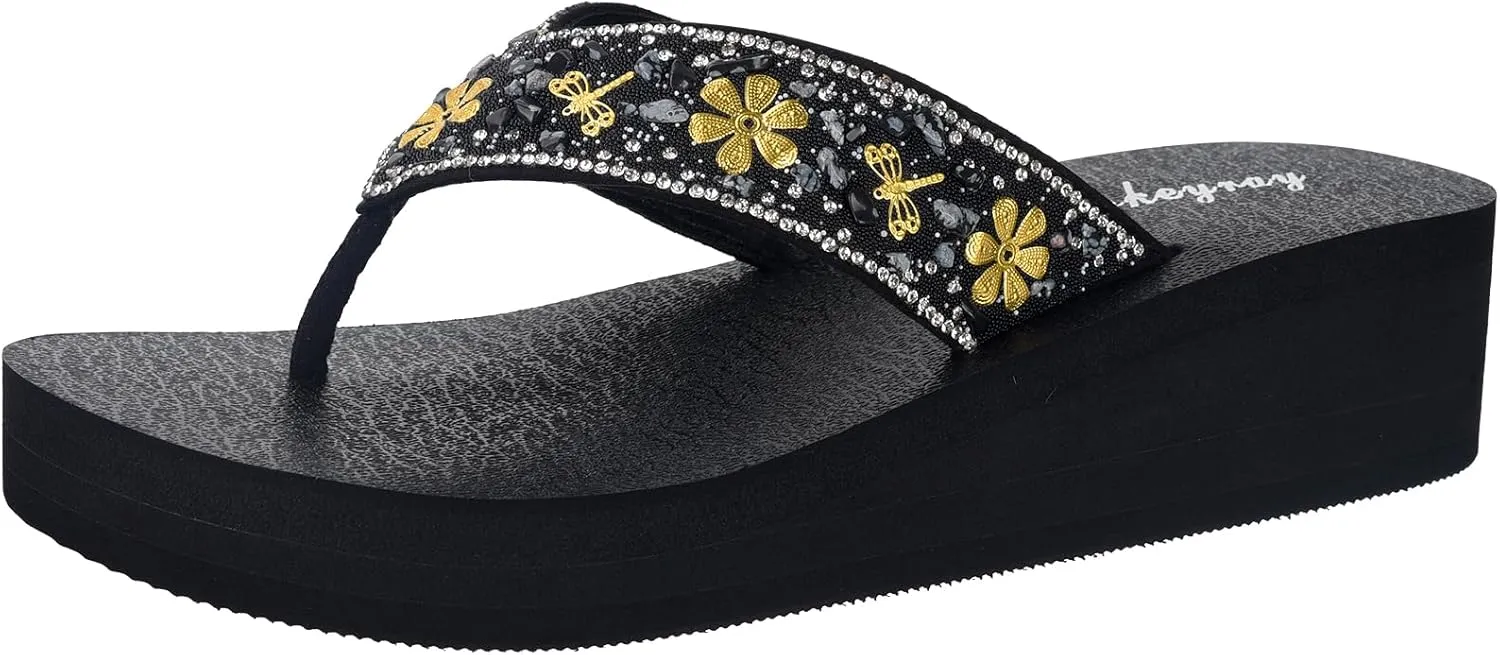 Lowkeyray Women's wedge flip flops Sandal