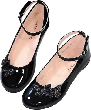 LseLom Girls Dress Shoes Butterfly Mary Janes for Girls Hook and Loop Party Wedding Flats Shoes