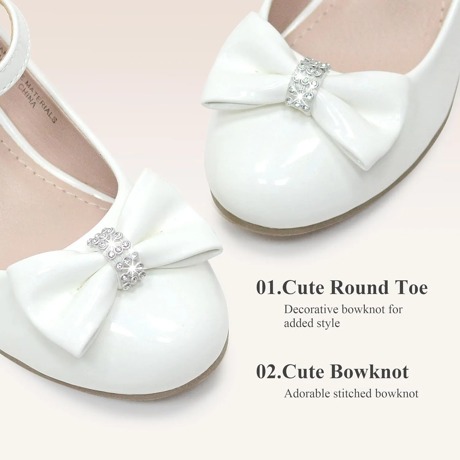 LseLom Girls White Dress Shoes Mary Jane Shoes for Girls Low Heel Hook and Loop Bowknot Flats for School Wedding Party