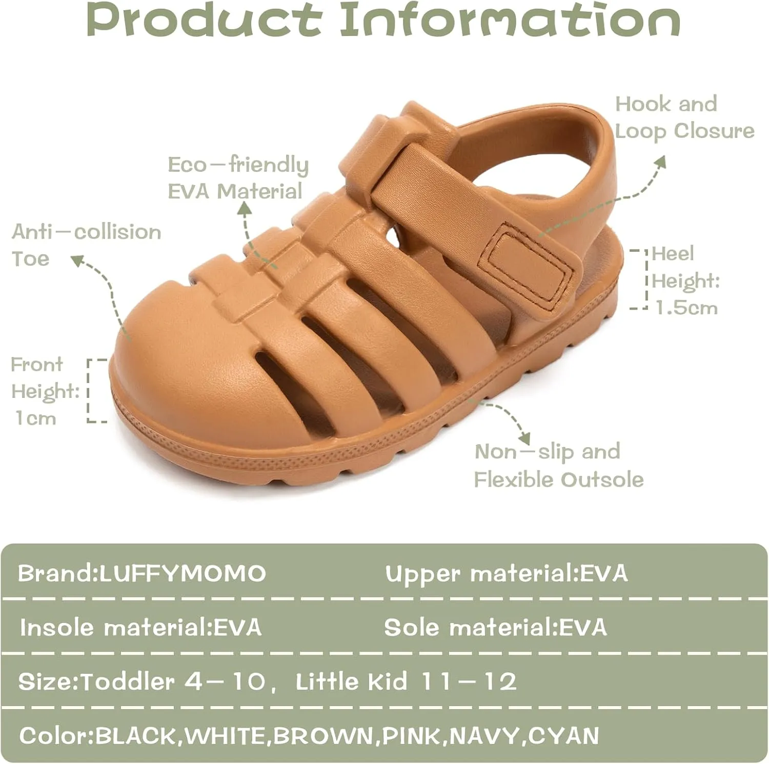 Luffymomo Unisex-Child Closed-Toe Sandals Summer Sport Lightweight Sandal EVA Outdoor Water Shoes for Boys and Girls(Little Kid/Toddler)