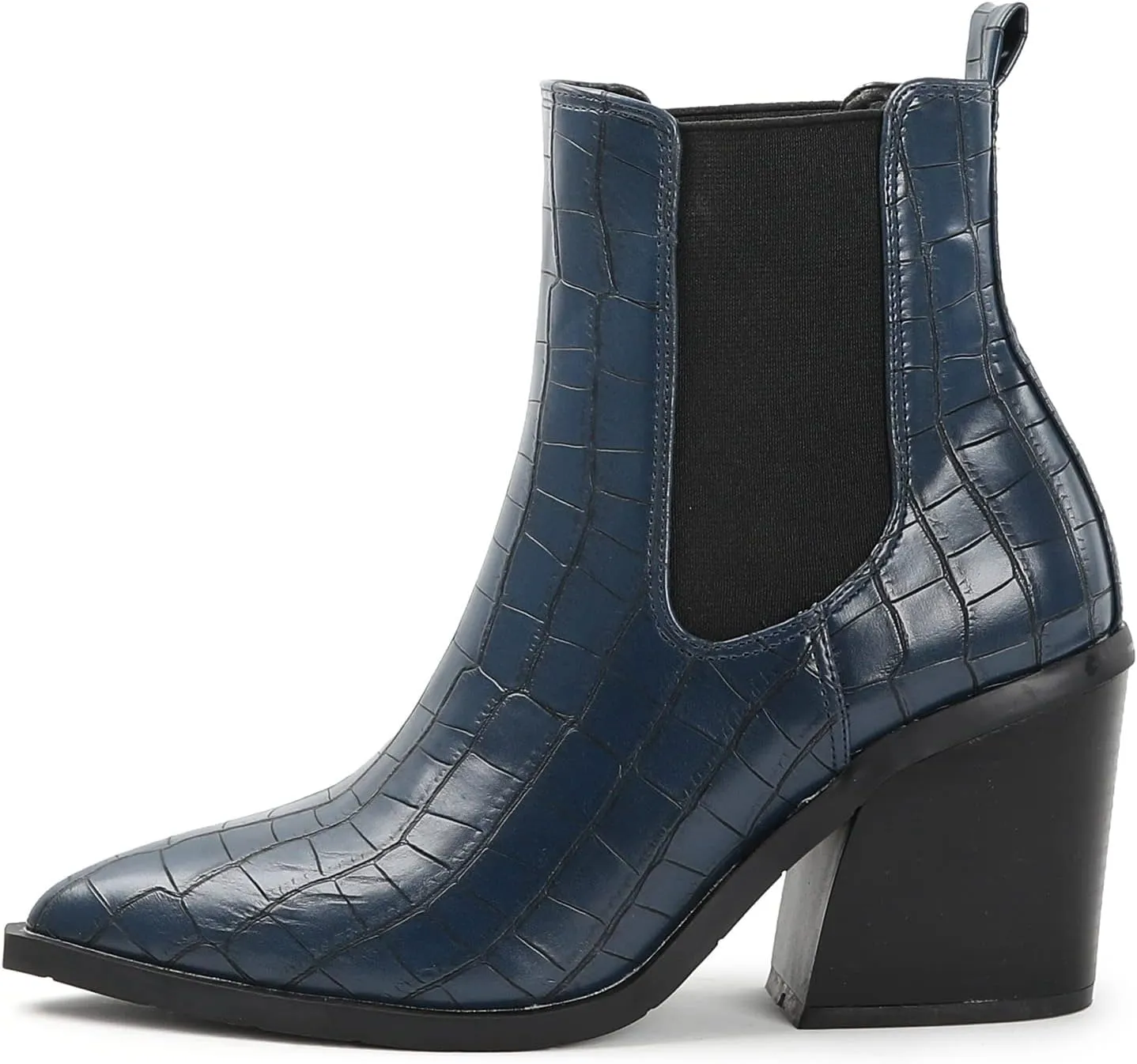 Lutalica Classic Women's Pointed Toe Animal Print Slip On Autumn Winter Stacked Chunky Heel Stretchy Chelsea Ankle Boots