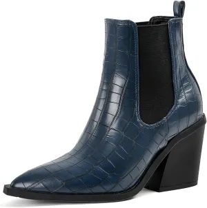 Lutalica Classic Women's Pointed Toe Animal Print Slip On Autumn Winter Stacked Chunky Heel Stretchy Chelsea Ankle Boots