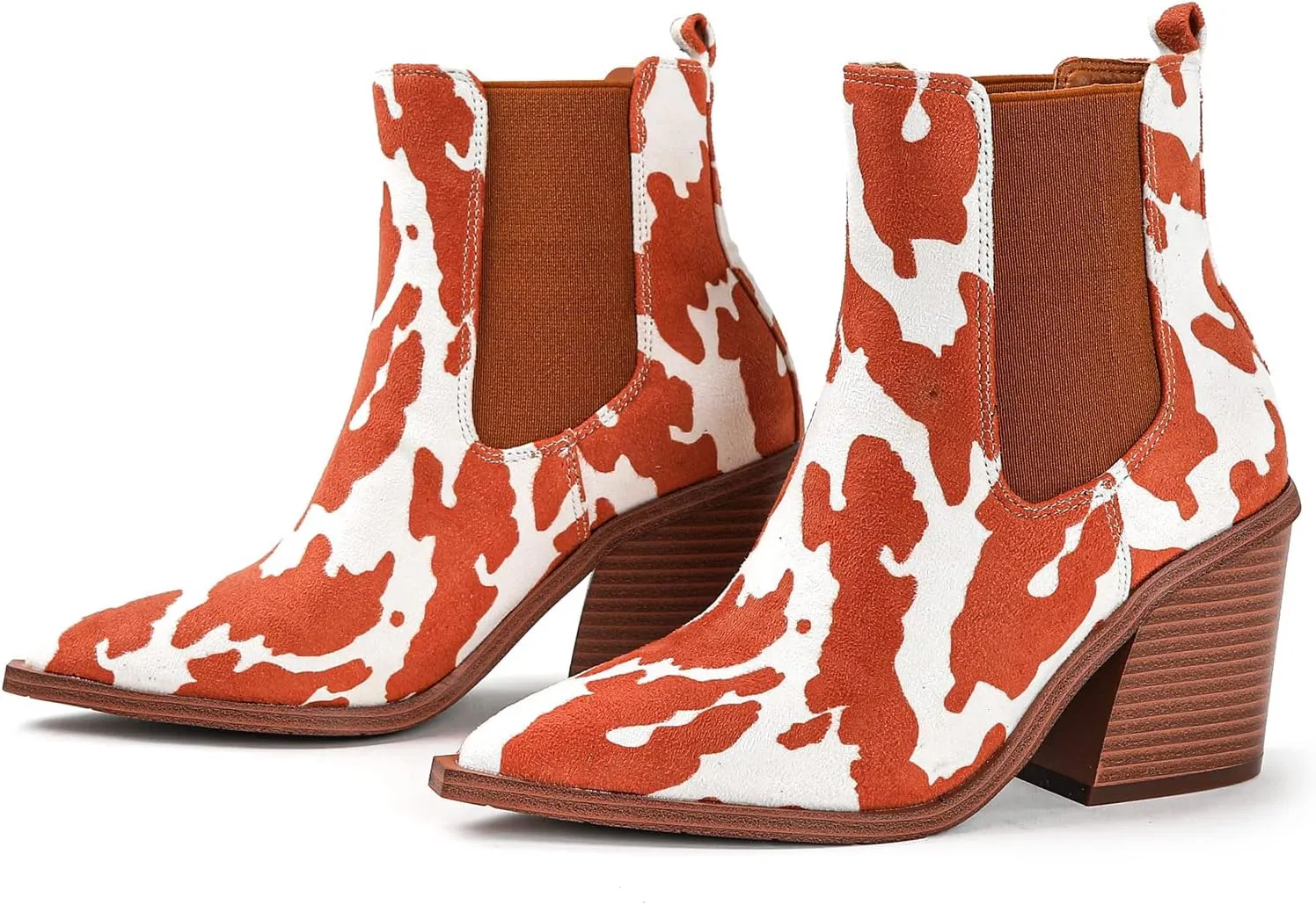 Lutalica Classic Women's Pointed Toe Animal Print Slip On Autumn Winter Stacked Chunky Heel Stretchy Chelsea Ankle Boots