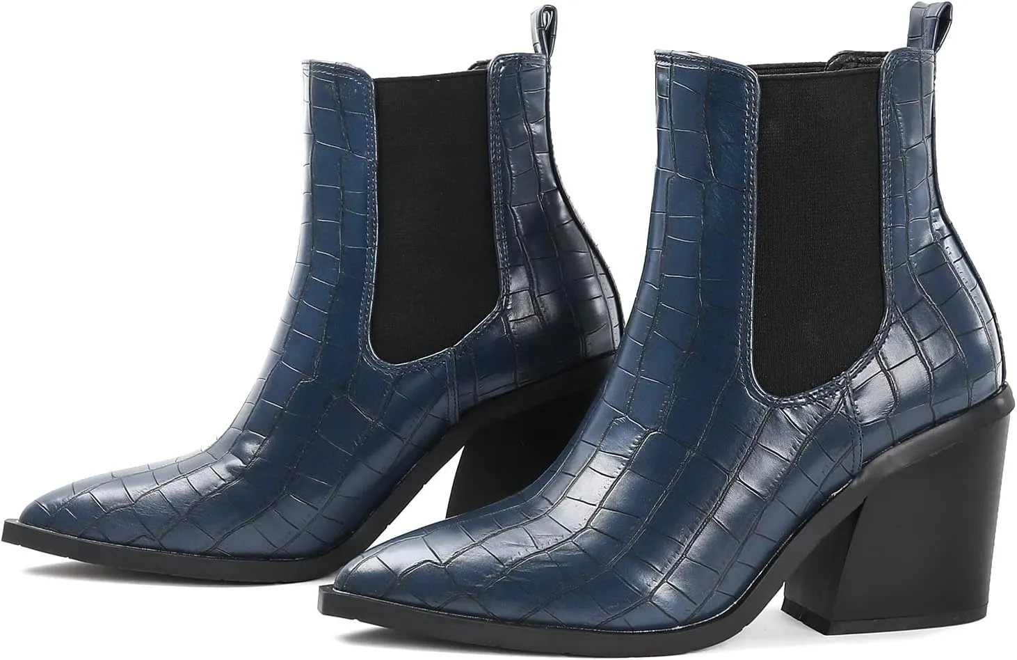 Lutalica Classic Women's Pointed Toe Animal Print Slip On Autumn Winter Stacked Chunky Heel Stretchy Chelsea Ankle Boots
